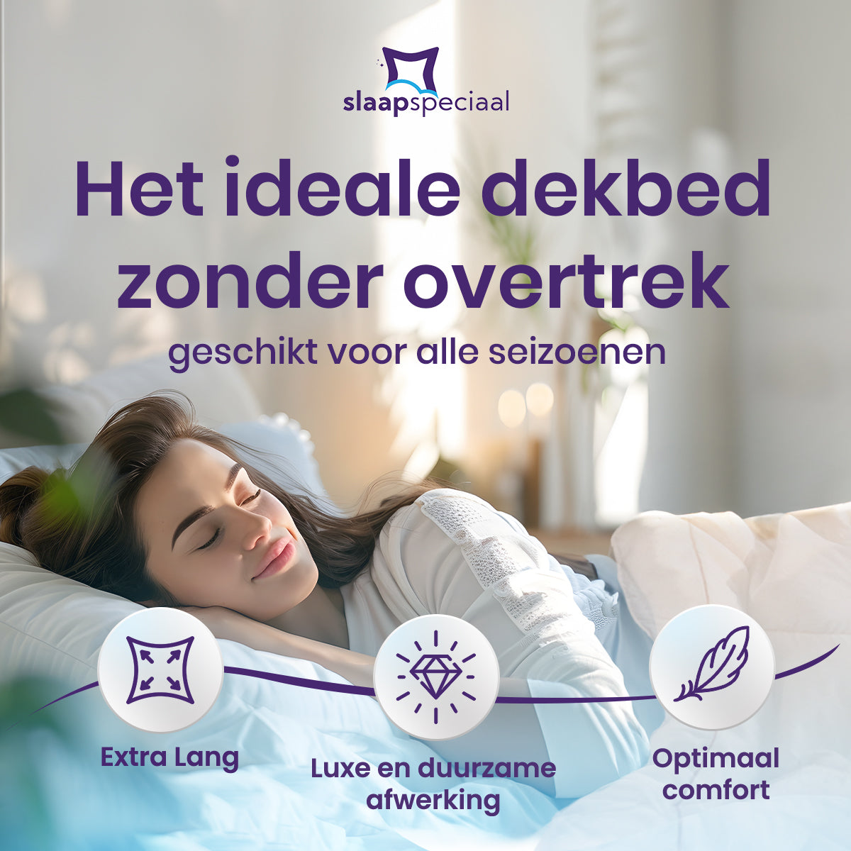Slaapspeciaal Eazydekbed - Beige - Dekbed Zonder Overtrek, Extra Lang, Luxe Gelvezels, Anti-Allergisch & Perfect Voor Elk Seizoen