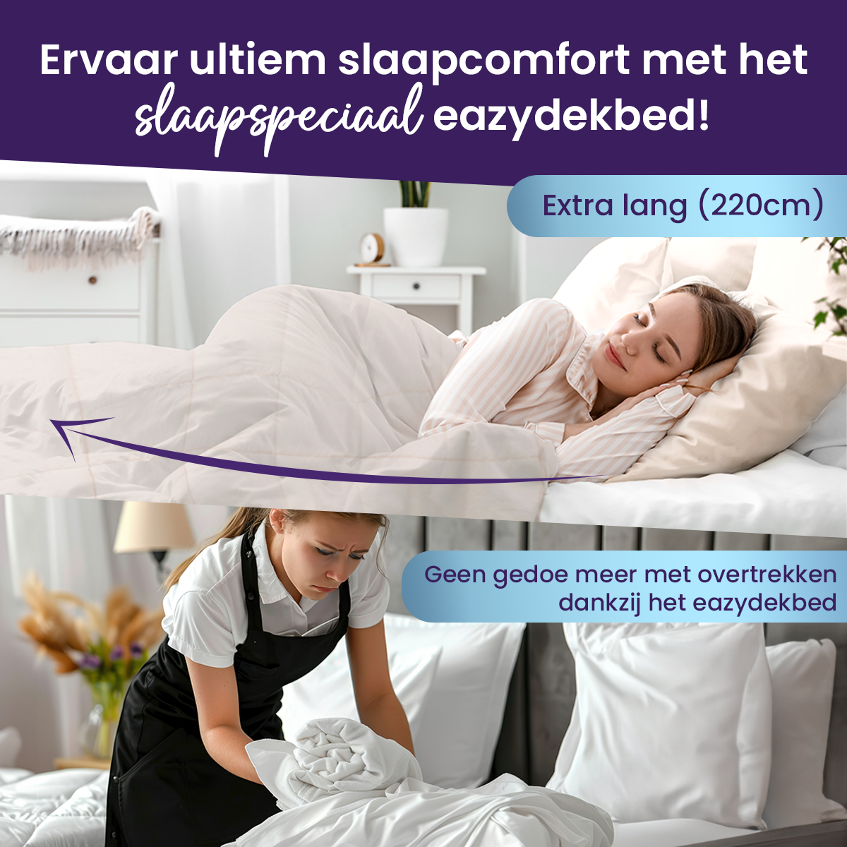 Slaapspeciaal Eazydekbed - Beige - Dekbed Zonder Overtrek, Extra Lang, Luxe Gelvezels, Anti-Allergisch & Perfect Voor Elk Seizoen