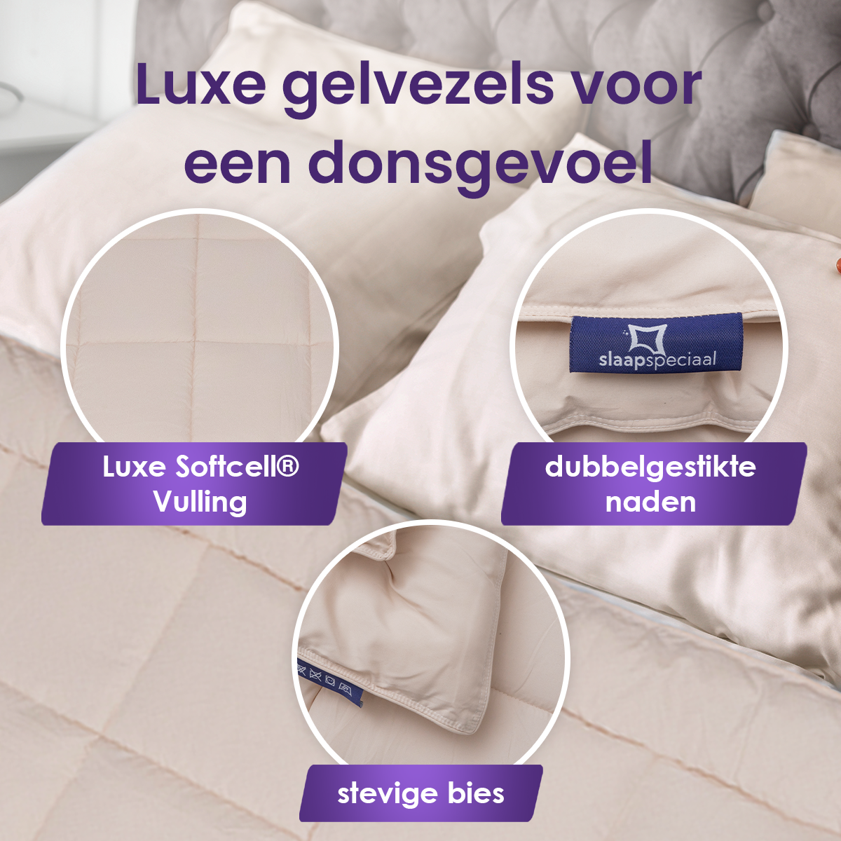 Slaapspeciaal Eazydekbed - Beige - Dekbed Zonder Overtrek, Extra Lang, Luxe Gelvezels, Anti-Allergisch & Perfect Voor Elk Seizoen