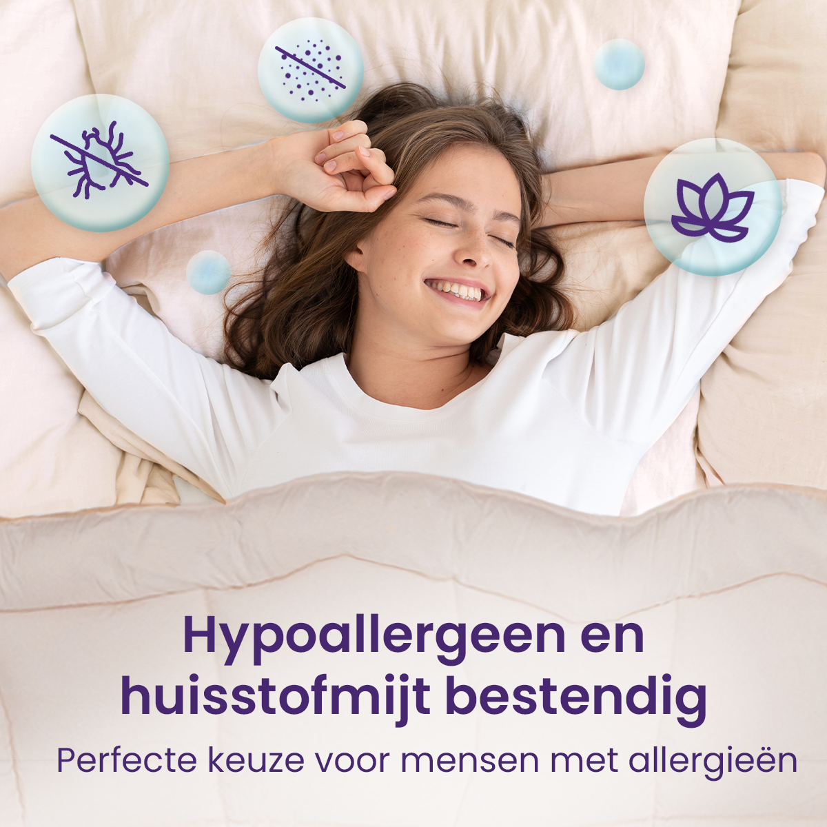 Slaapspeciaal Eazydekbed - Beige - Dekbed Zonder Overtrek, Extra Lang, Luxe Gelvezels, Anti-Allergisch & Perfect Voor Elk Seizoen