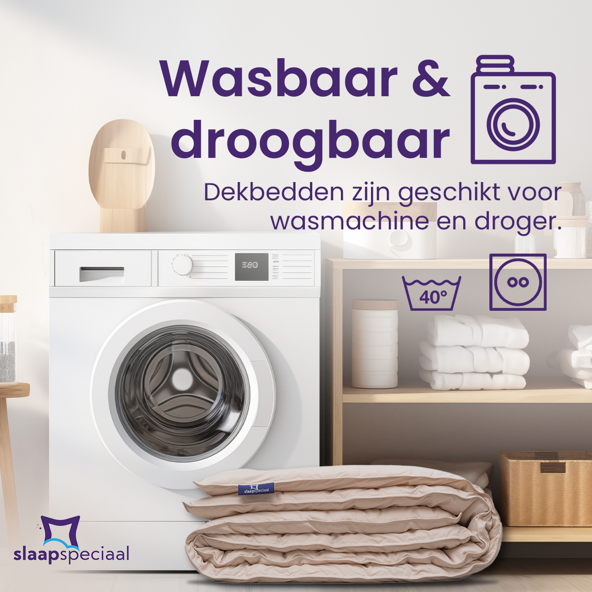 Slaapspeciaal Eazydekbed - Beige - Dekbed Zonder Overtrek, Extra Lang, Luxe Gelvezels, Anti-Allergisch & Perfect Voor Elk Seizoen